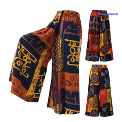 [Calças De Cintura Elástica Estilo Étnico Feminina Perna Larga Estampadas Retro Floral Femininas