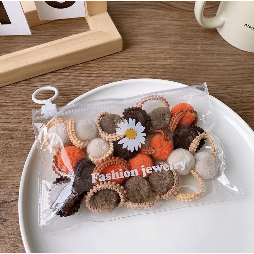 Conjunto de 20 Elásticos de Cabelo para Crianças com Pompons e Bolsa de Armazenamento — imagem 2 de 2