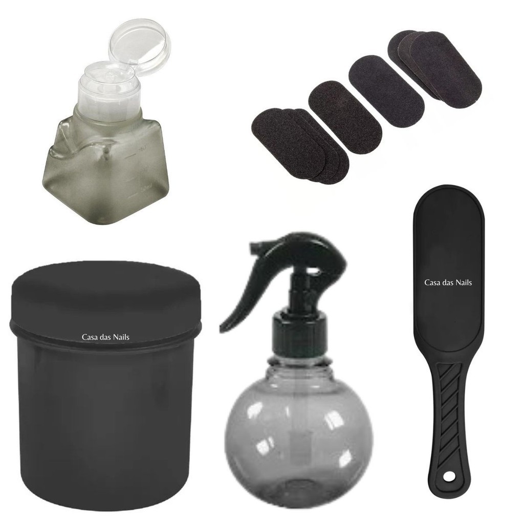 Kit Dosador Italiano de acetona + Porta Algodão + Pulverizador + Suporte Plastico p/Pes + Refil de Lixa P/Pes St Clara em Oferta na Shopee