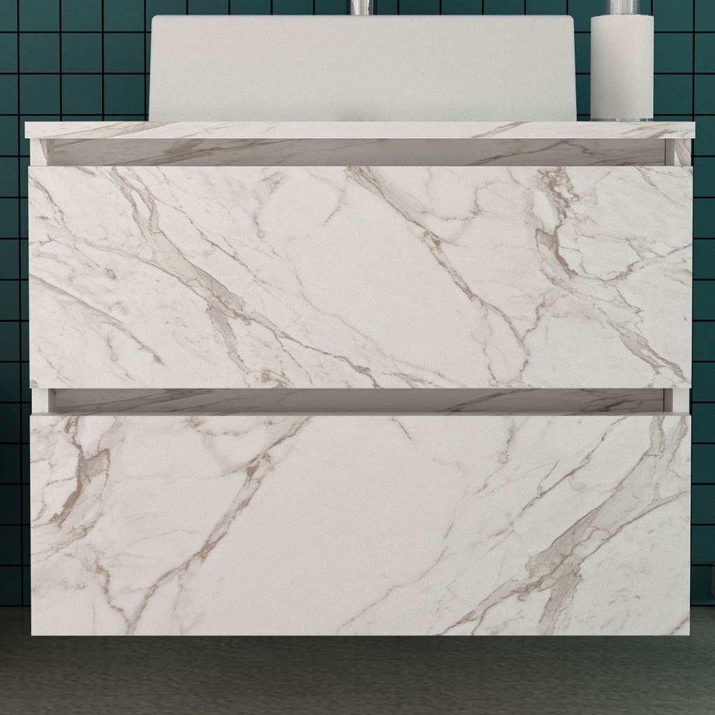 Armário de Banheiro 2 Gavetas Mármore Branco Bn3607 - Tecno Mobili em Oferta na Shopee