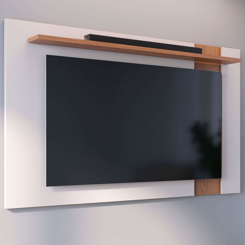 Painel para TV Até 70 Polegadas Leme 1 Prateleira Off White Matte/Freijó - Colibri em Oferta na Shopee