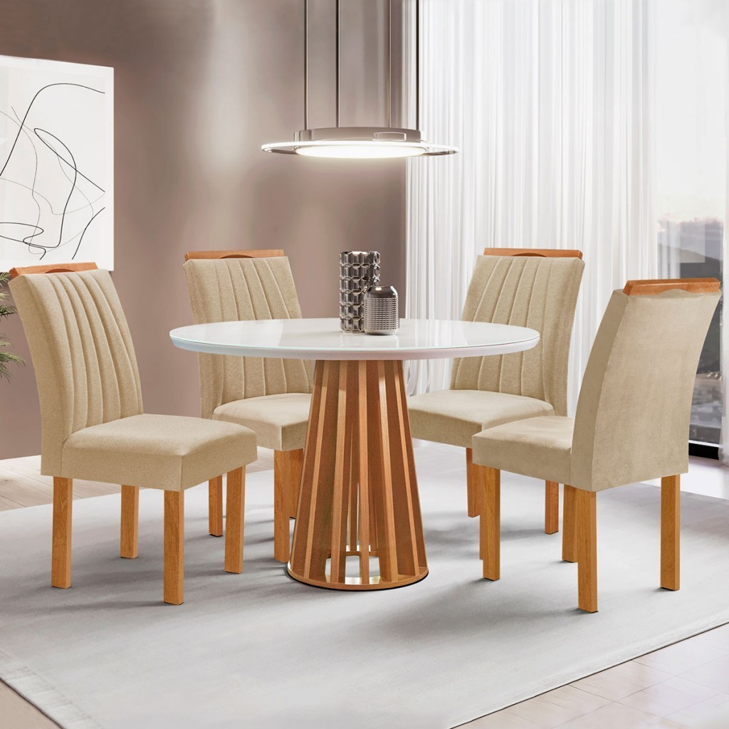 Mesa de Jantar 4 Lugares Kansas/Arizona com Vidro Cinamomo/Off White/Suede Cru 17990 - Cel Móveis em Oferta na Shopee