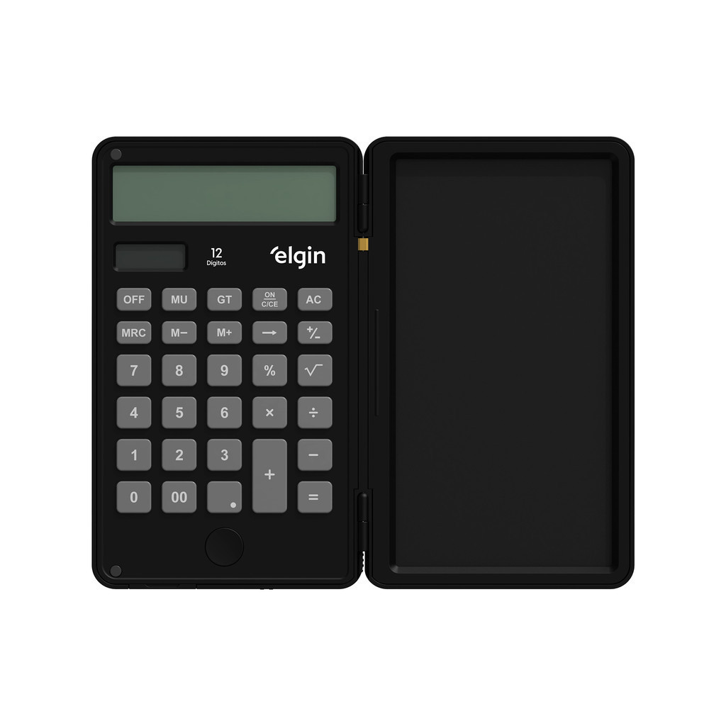 CALCULADORA COM TELA PARA ANOTAÇÃO 12 DIGITOS PRETA ELGIN em Oferta na Shopee