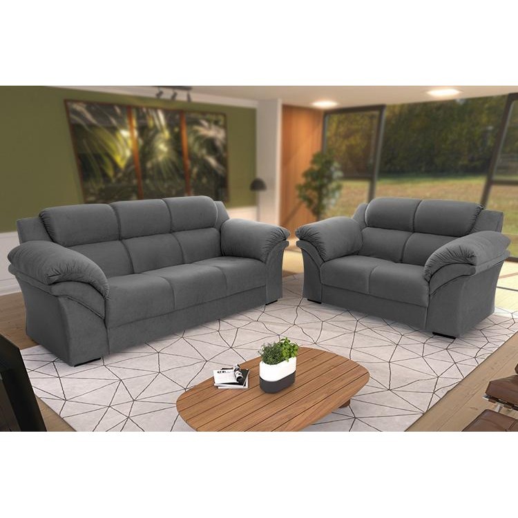 Conjunto Sofá Windsor Velut Cinza 3 e 2 Lugares 2,04m e 1,59m - King House em Oferta na Shopee