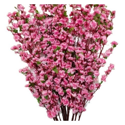 12 Galho Flor Cerejeira Rosa Artificial 1,20m Planta Haste