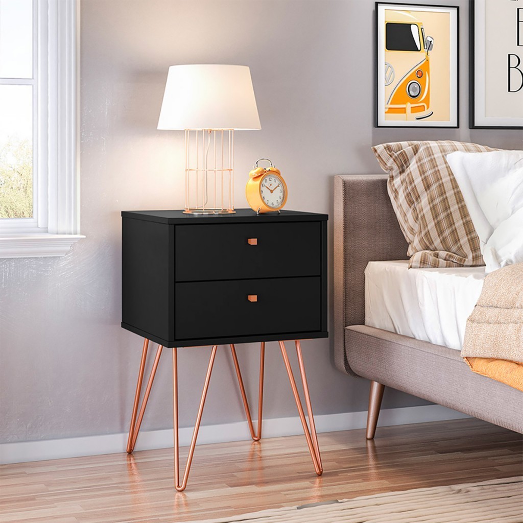 Mesa Cabeceira Retro Metal Bled 2 Gavetas Preto - Olivar Móveis em Oferta na Shopee