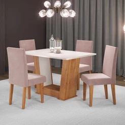 Mesa de Jantar 4 Lugares Floripa/Venus Mel/Blonde/Veludo/Rosa - Viero Móveis