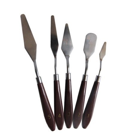 Kit 5 Espatulas Aço E Madeira Para Pintura Tela Artesanato em Oferta na Shopee