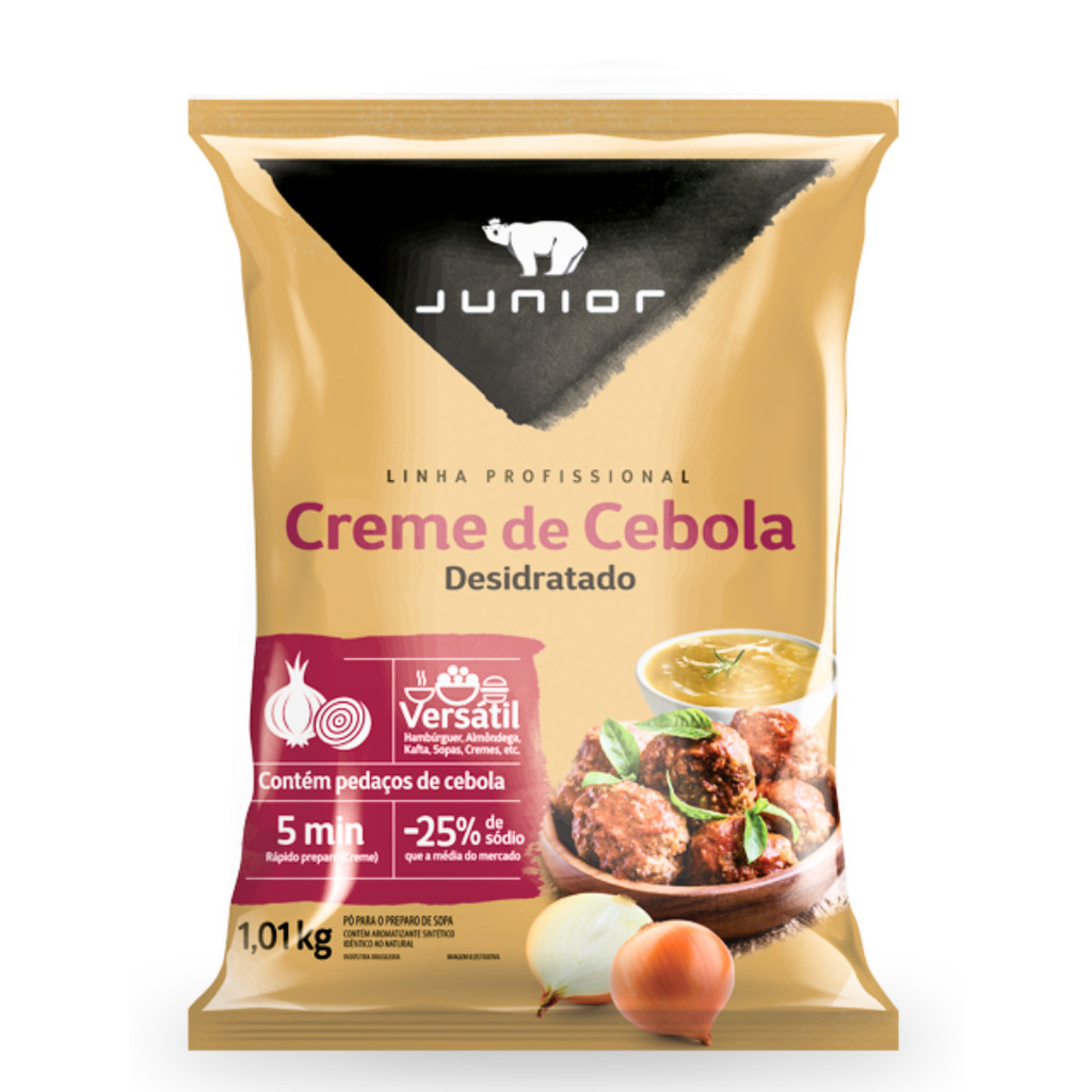 Creme De Cebola Desidratado Em Pó Pouch 1,01Kg Junior Pedaços De Cebola Linha Profissional Versátil Hambúrguer Almôndega