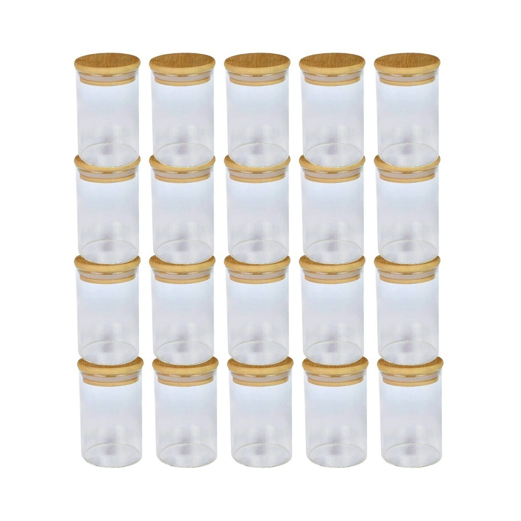 Kit 20 Pote Porta Temperos Mantimentos Design Versátil Tampa De Bambu Hermético 250ml