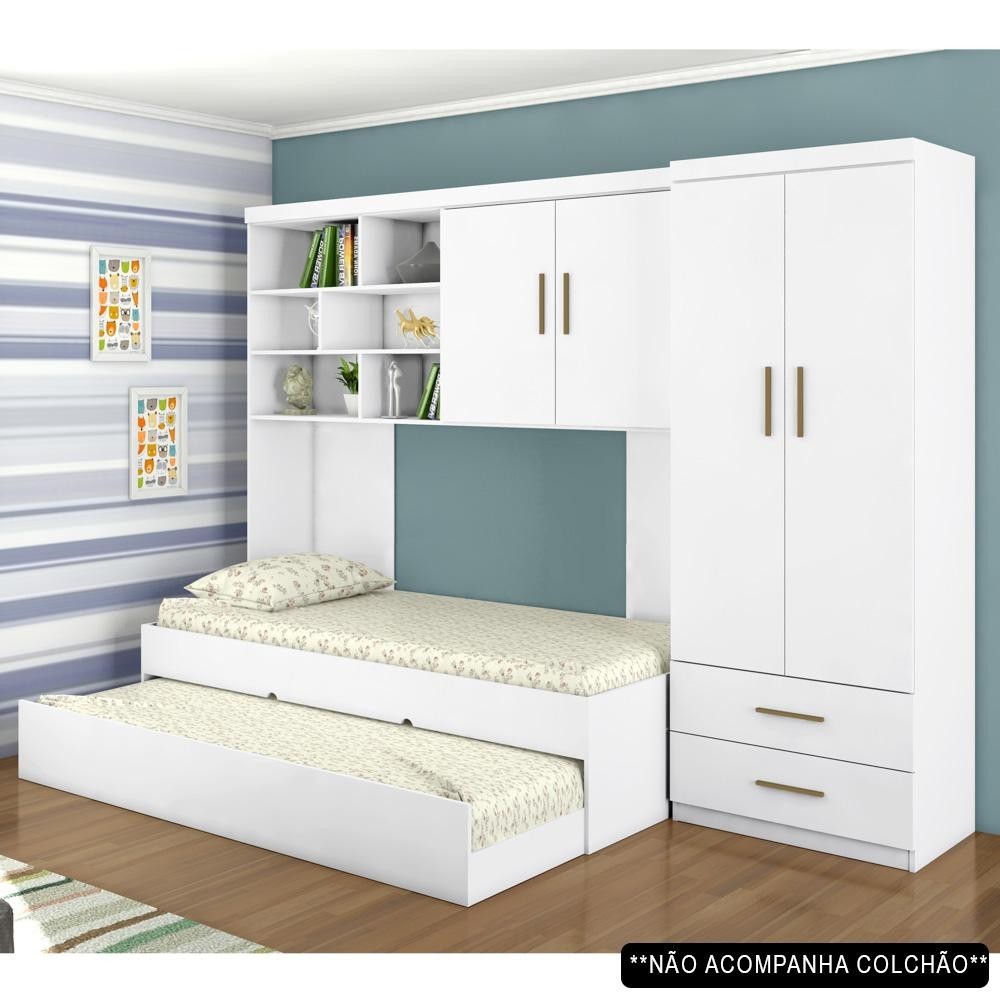 Quarto Infantil Chiara Guarda Roupa e Aéreo 2 Portas com Cama e Auxiliar Branco - Phoenix em Oferta na Shopee