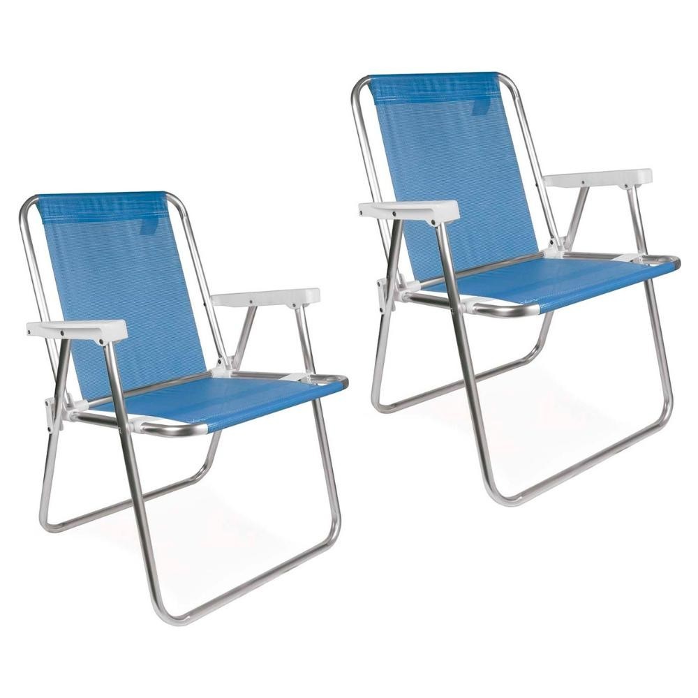Kit 2 Cadeira de Praia Alta Sannet Alumínio Azul Mor em Oferta na Shopee