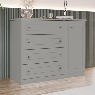 Cômoda de Bebê Americano 1 Porta 4 Gavetas Cinza - Henn em Oferta na Shopee