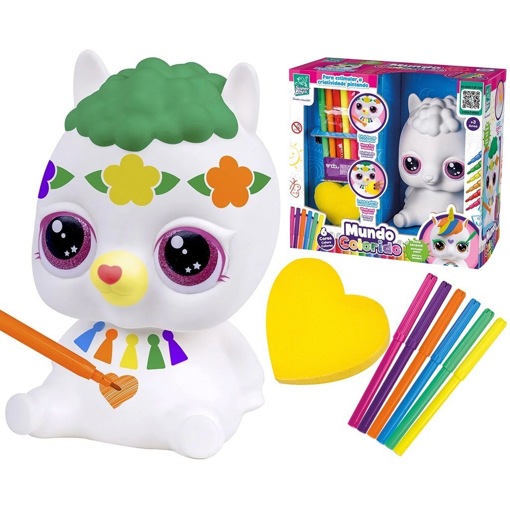 Boneco Lhama Para Pintar Colorir Com Canetas Coloridas Mundo Colorido - Super Toys