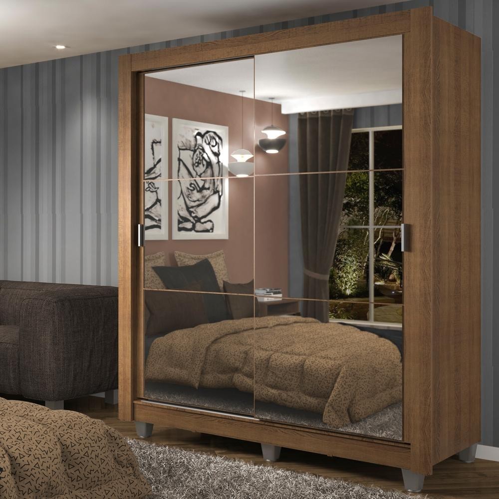 Guarda-Roupa Solteiro Madesa Dallas Plus 2 Portas de Correr de Espelho 4 Gavetas com Pés - Rustic em Oferta na Shopee