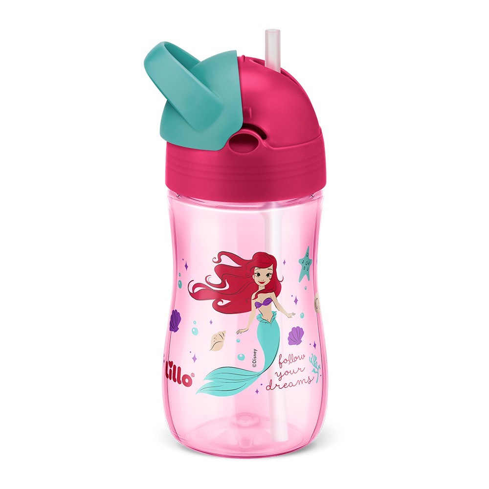 Copo de Treinamento Infantil Canudo Disney 300ml Rosa Lillo - Mom & Baby