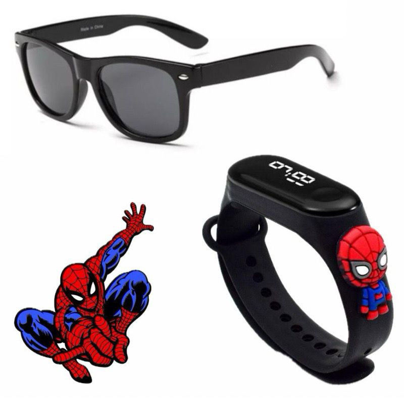 Kit Infantil Óculos Relógio/Super Heróis Homem Aranha Homem de Ferro Hulk Stitch Menino Menina kit óculos + relógio