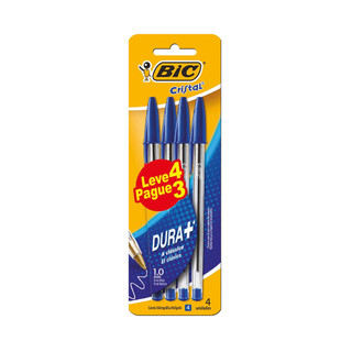 Caneta Esferográfica Bic Cristal Dura Mais 1.0mm Azul com 4 Unidades em Oferta na Shopee