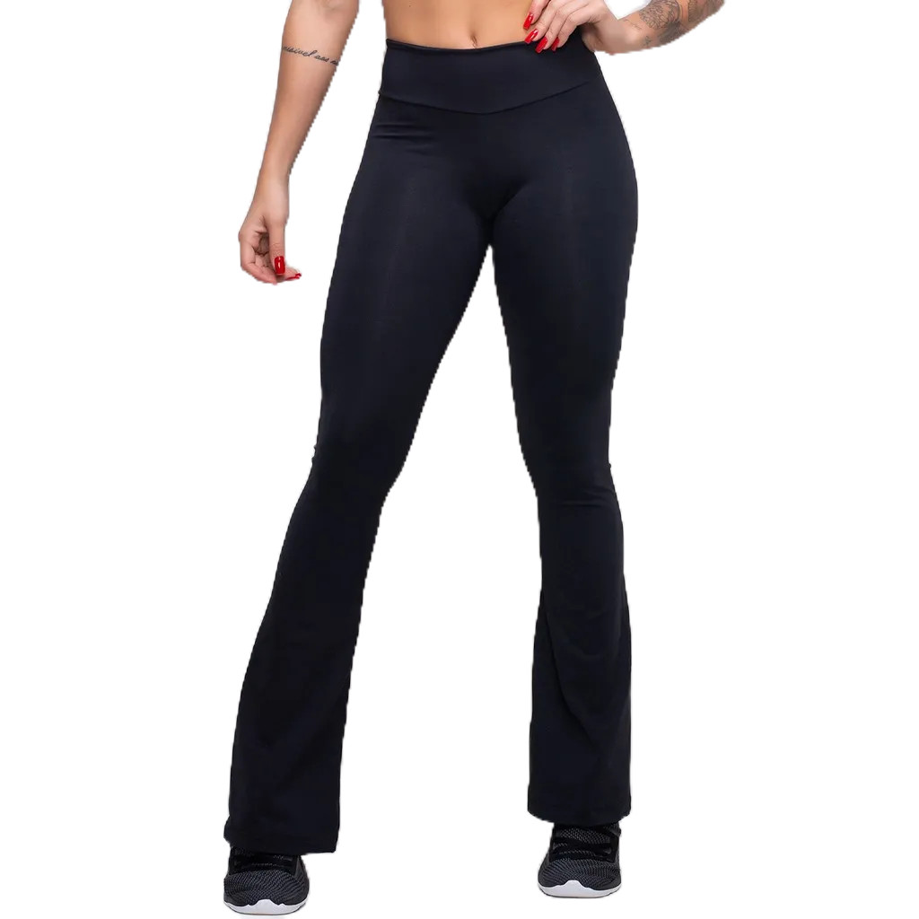 KIT 3X Calças FLARES Leg Feminina Boca Sino Bailarina Legging Cintura Média Suplex, Academia,Fitness
