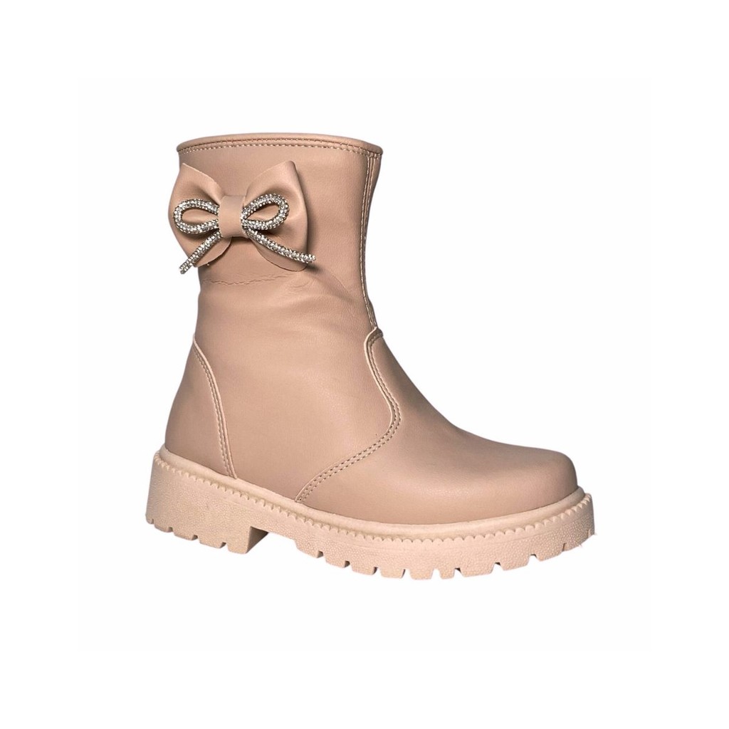 Bota tratorada com ziper  Laço Manta Fosco Infantil Menina 20 Ao 34