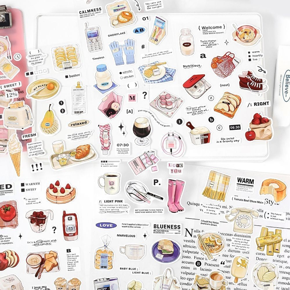 2 Folhas De Adesivos Fofos Para Lanches , Comida Bebidas , Conjunto Pequenos Kawaii Adolescentes , Meninos , Meninas , A