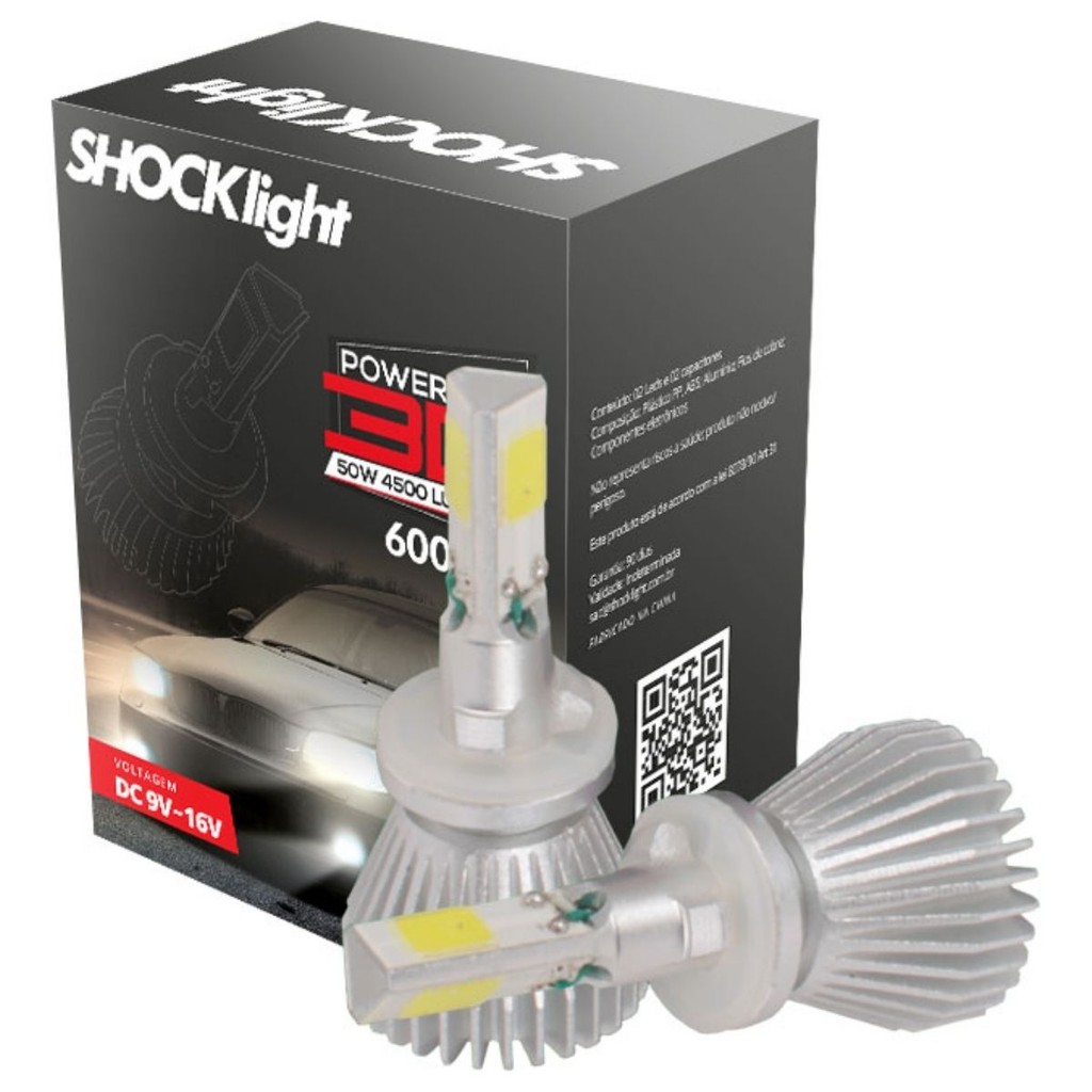 Par de Lâmpada Powerled 3D H27 6000K 12V 50W 4500 Lumens Shocklight SLL-20027 em Oferta na Shopee