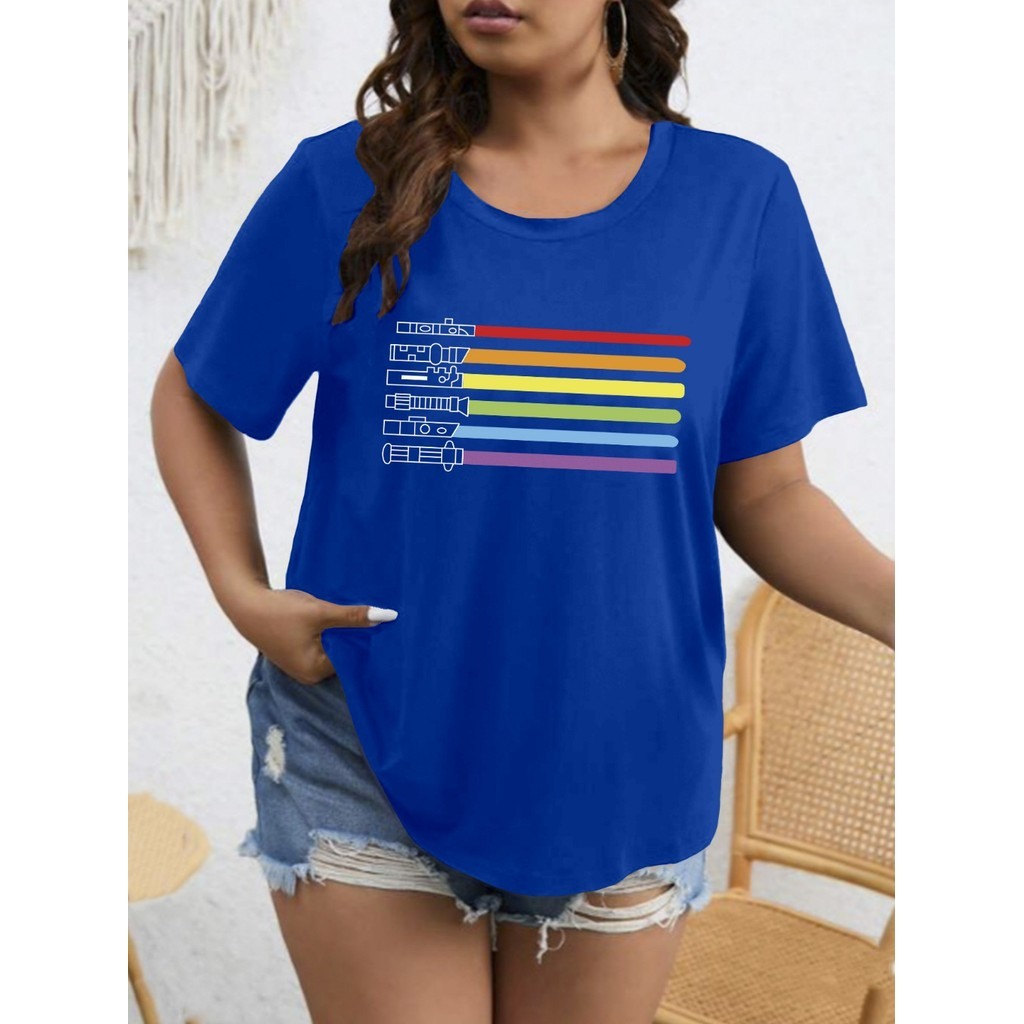 Camiseta Oversized Academia Aesthetic Blusa Personalizada Estampa Espada Star Wars Arco-íris