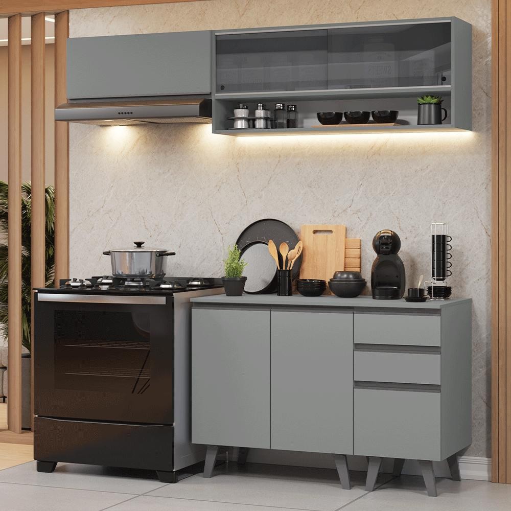 Armário de Cozinha Compacta 200cm Cinza Nice Madesa 14 em Oferta na Shopee