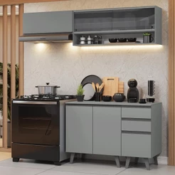 Armário de Cozinha Compacta 200cm Cinza Nice Madesa 14