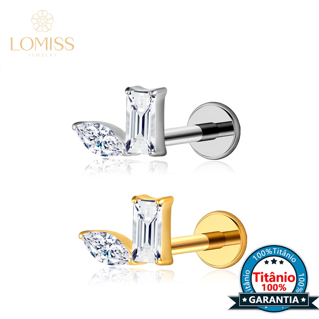 Piercing Labret Titânio Helix Tragus Conch 2 Pedras Zircónia Cravejada em Oferta na Shopee