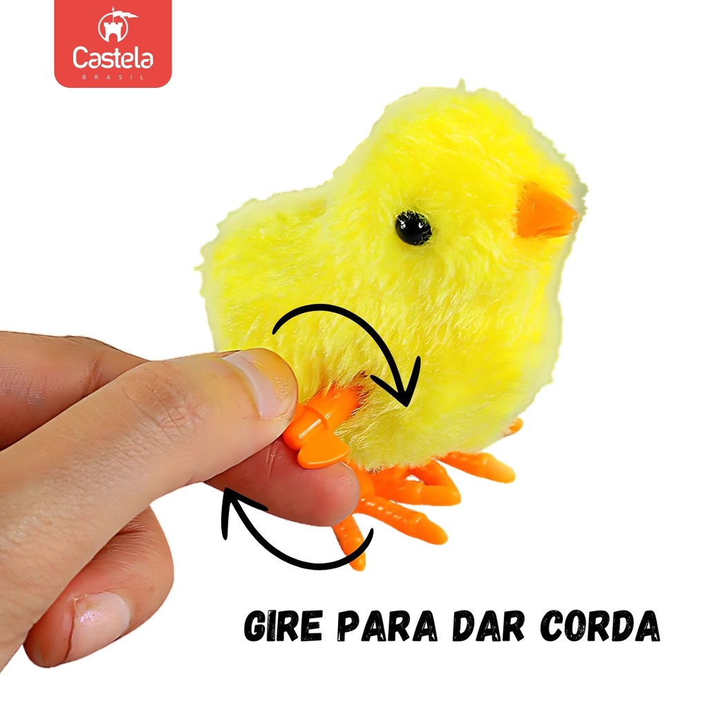 Detalhes do Kit 8 Pintinhos Amarelinho Divertido Pelúcia a Corda Castela