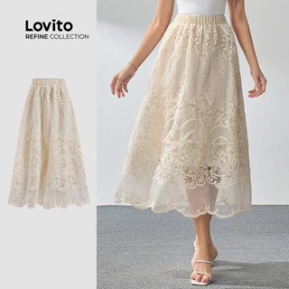 (Lovito Refine) Saia de renda lisa casual para mulheres LR2LD045 em Oferta na Shopee