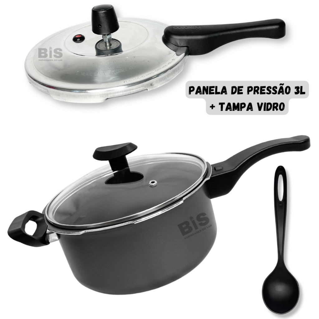 Jogo 2 Em 1 Panela de Pressão Fechamento Externo 3L Antiaderente 5 Camadas Teflon + Tampa ...