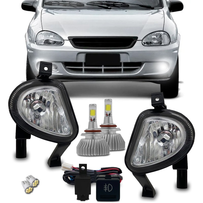 Kit Farol Milha Corsa Classic Meia Lua 2003 Á 2007 + Kit Super Led H3 6000k