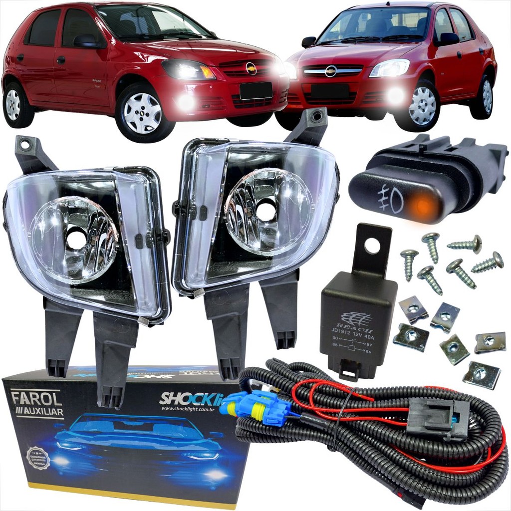 KIT FAROL DE MILHA AUXILIAR CHEVROLET GM CELTA E PRISMA 2007 ATÉ 2011 BOTAO MODELO ORIGINAL