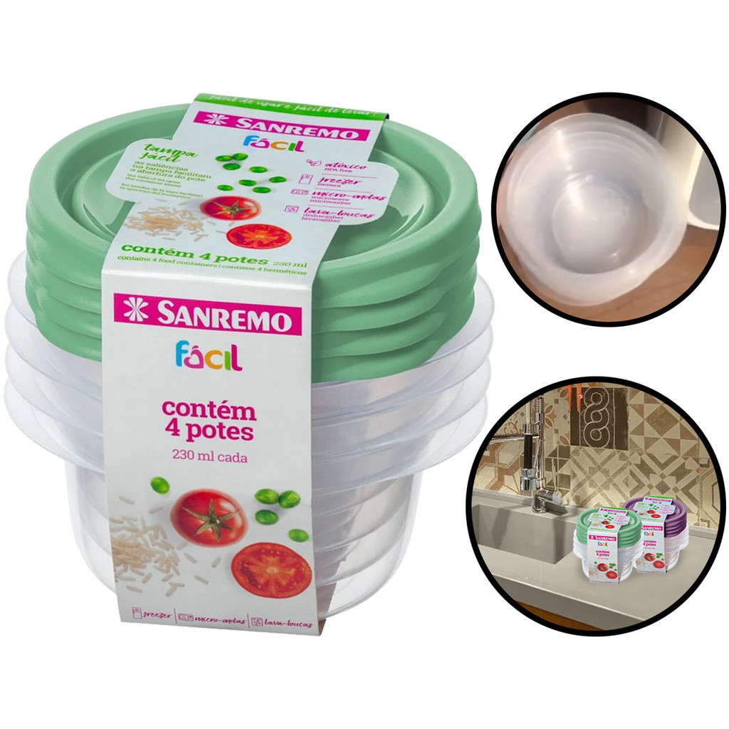 Conjunto 4 Potes Plásticos 230ml P/ Alimentos Tampa Hermética Freezer Geladeira Lava Louças Multiuso em Oferta na Shopee