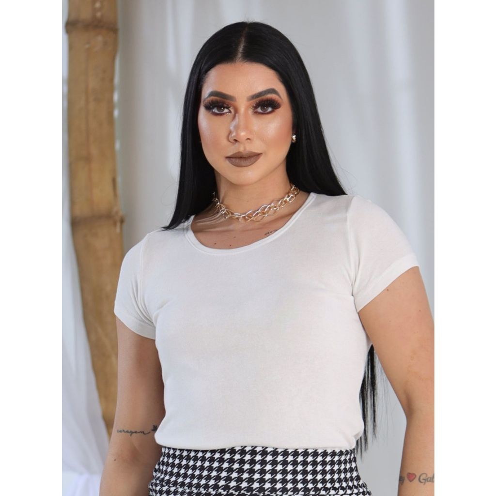 Blusa Blusinha Feminina Tshirt Manga Curta Gola Redonda em Malha Moda Casual