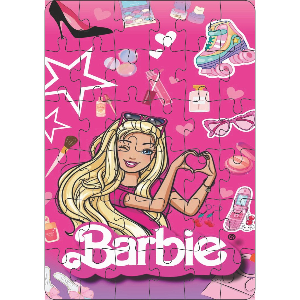 Jogo Quebra-Cabeça Jogo Infantil Barbie 36 Pçs MDF 18x26