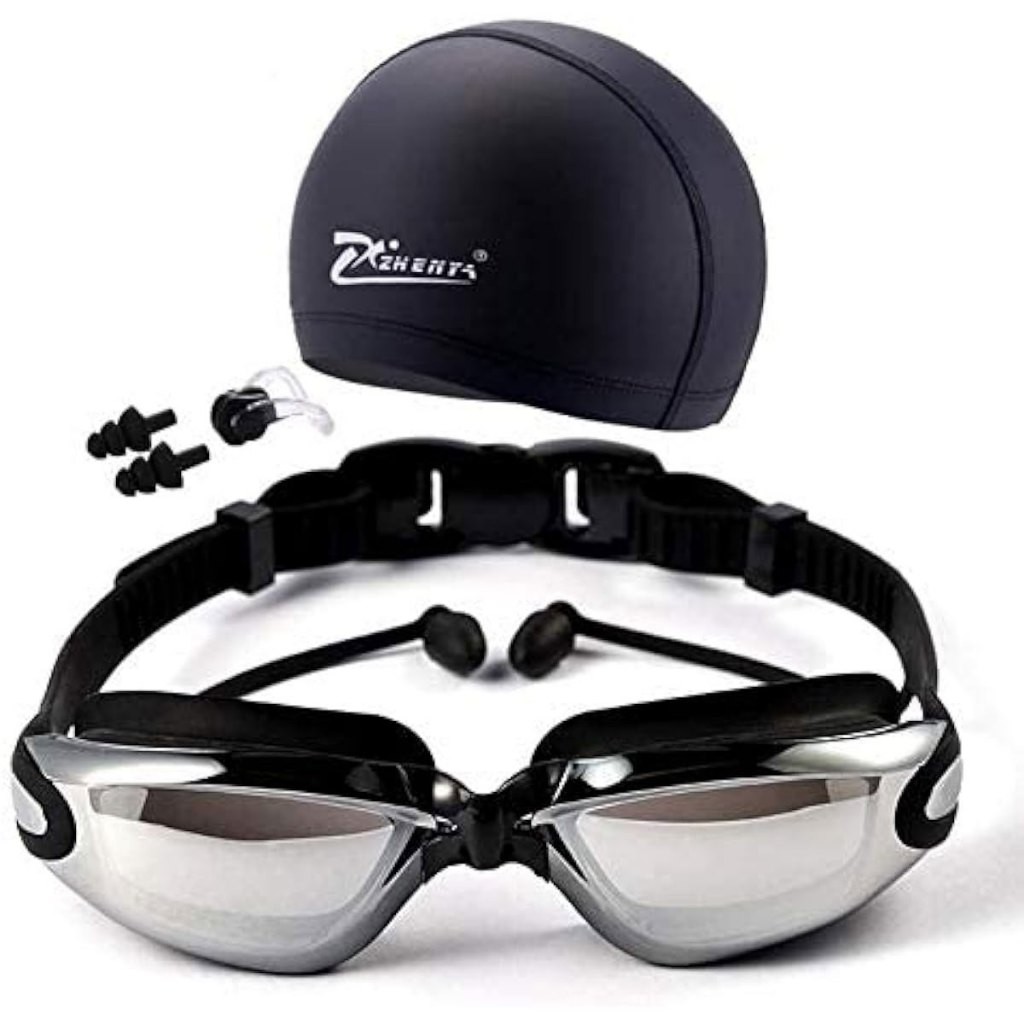 Óculos de Natação - Kit 5 em 1 com Proteção UV, Cor Preta e Óculos de Natação com Grau Disponível  | oculos natacao em Oferta na Shopee