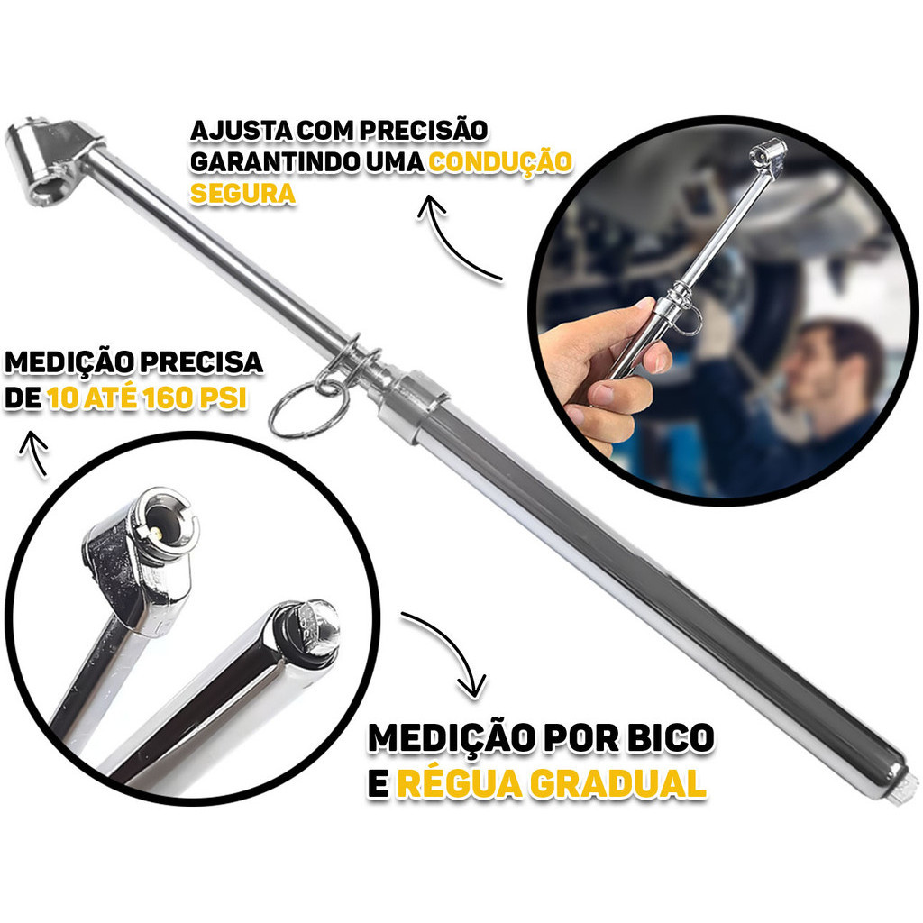 Calibrador Para Pneus De Pressão Tipo Caneta Bico Duplo 10 A 160 Libras Fertak - Spare Parts and Accessories for Vehicles