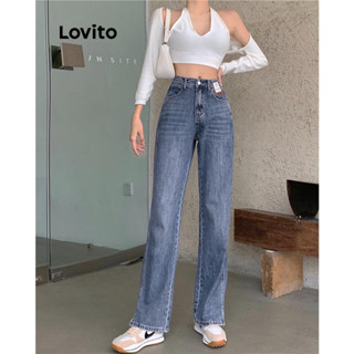 Lovito Jeans De Bolso Casual Com Zíper Liso Para Mulheres LNE43287