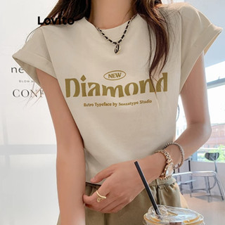 Lovito Camiseta com Estampa para Mulheres LNE39522 (Alperce/Branco/Rosa)