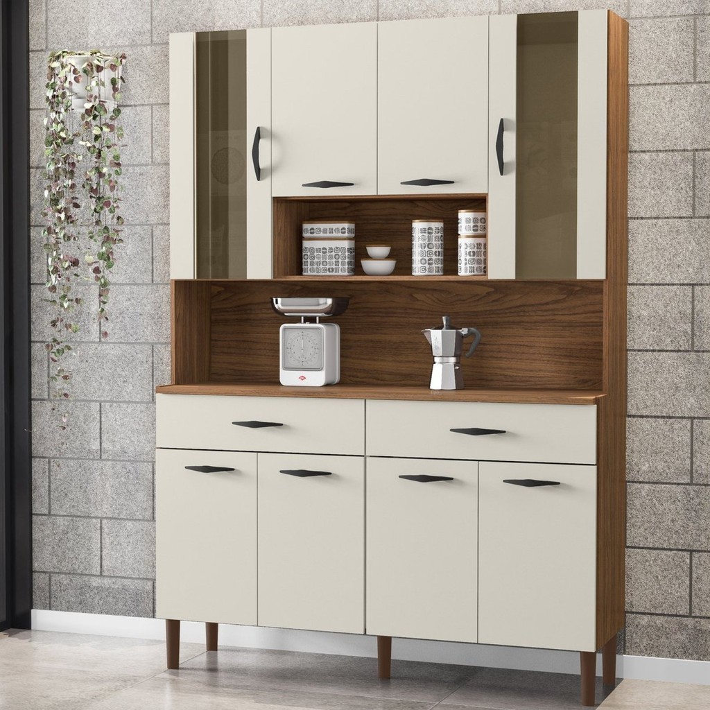 Armário de Cozinha 8 Portas 2 Gavetas Golden  Nogueira/Off White - Home & Living