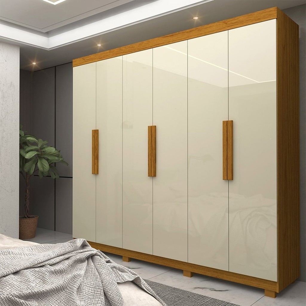 Guarda-roupa Casal 6 Portas com Pés Império Naturale/Off White em Oferta na Shopee