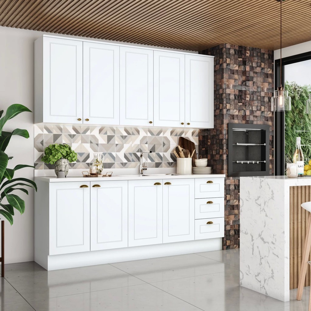 Cozinha Compacta 4 Peças Emily Espresso Móveis Branco HP/Calcare - Home & Living