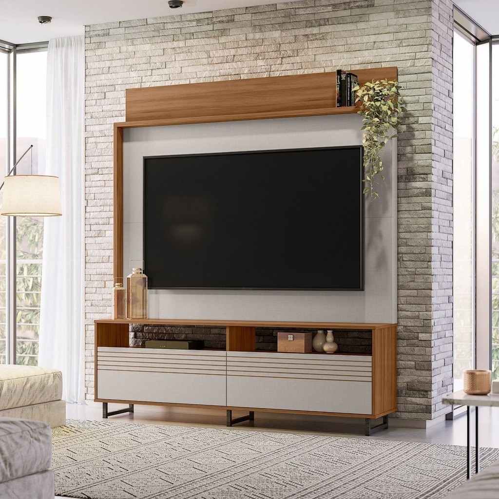 Estante Home para TV até 70 Polegadas com pés Madeira Maciça NT 1300 Freijó Trend/Off White Tx