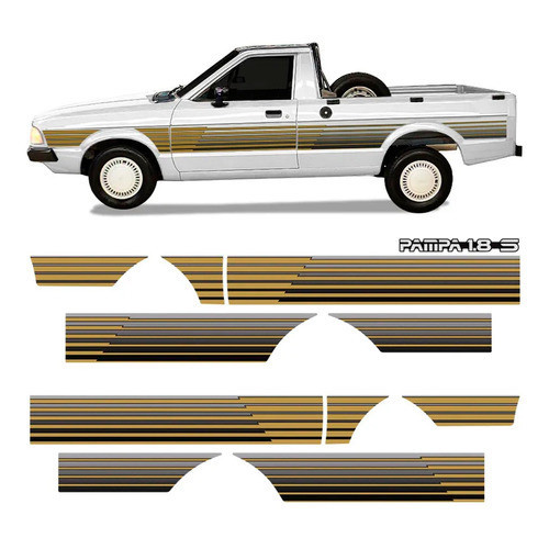 Kit Adesivo Faixa Lateral Traseira Ford Pampa 1.8 S Dourado
