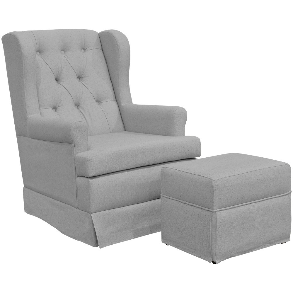 Poltrona de Amamentação com Balanço e Puff Helena P02 Capitonê Linho Cinza - Lyam Decor - Home & Living