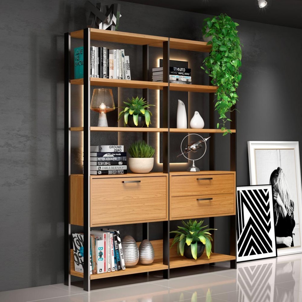 Estante para Livros Home Office 100% Mdf 1 Porta 2 Gavetas Freijó/Preto - Panorama Móveis em Oferta na Shopee
