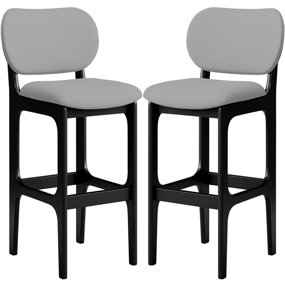 Kit 02 Banquetas Alta Para Cozinha Madeira Fixa Betta L02 Preto Facto Cinza - Lyam Decor em Oferta na Shopee